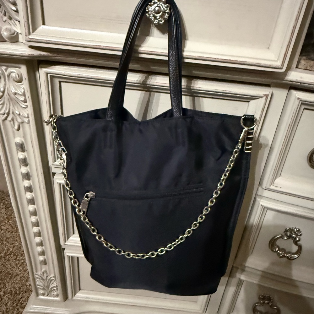 Prada Black Nylon Tote with Chain-Trim Handles - Picture 8 of 8